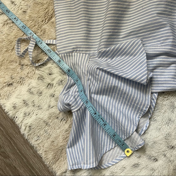 [S] Zara Trafulac Baby Blue & White Striped Fitted Cold Ruffle Shoulder Crop Top - Picture 7 of 12